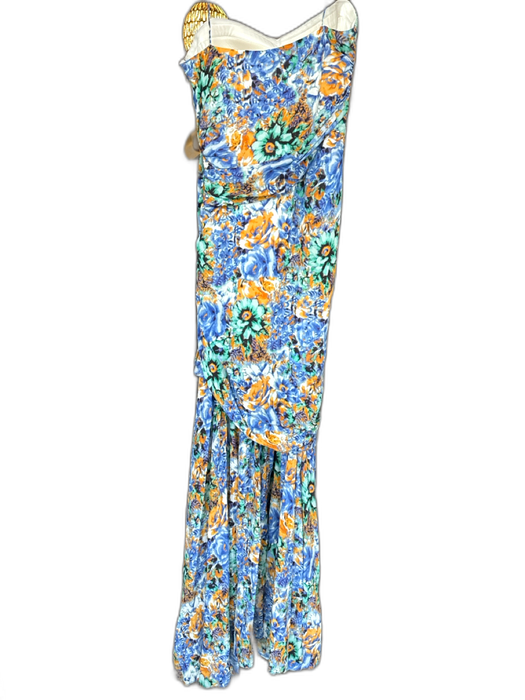 Ungaro Size S Blue & Orange Spaghetti Strap Flowers Corset Top Gown Blue & Orange / S