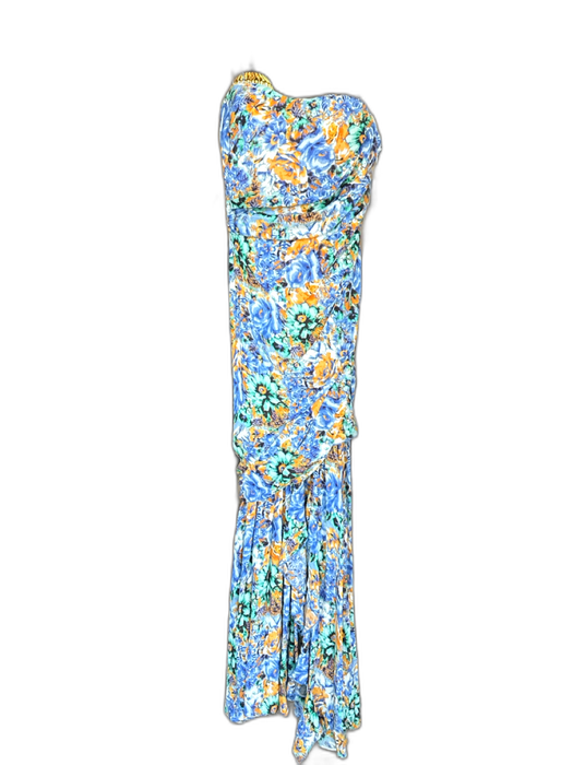 Ungaro Size S Blue & Orange Spaghetti Strap Flowers Corset Top Gown Blue & Orange / S