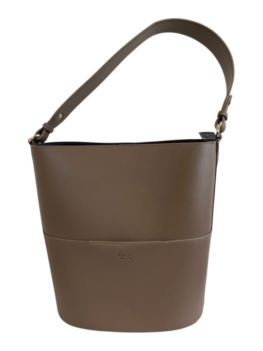 Freja Beige Brown Pebbled Leather Shoulder Strap Magnetic Close Bucket Bag Beige Brown / M/L