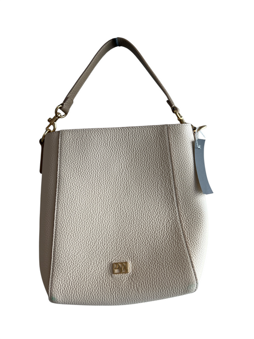 Parisa Wang Cream Pebble Leather Interior Pocket Zip Top 1 strap Bucket Bag Cream / Medium