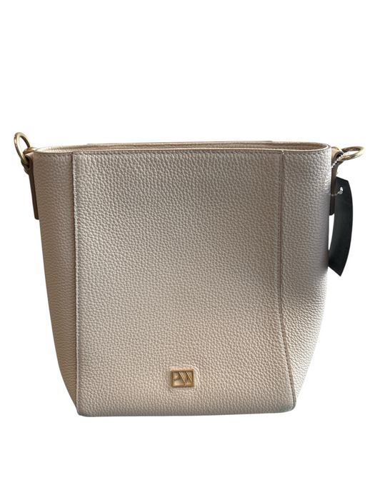 Parisa Wang Cream Pebble Leather Interior Pocket Zip Top 1 strap Bucket Bag Cream / Medium