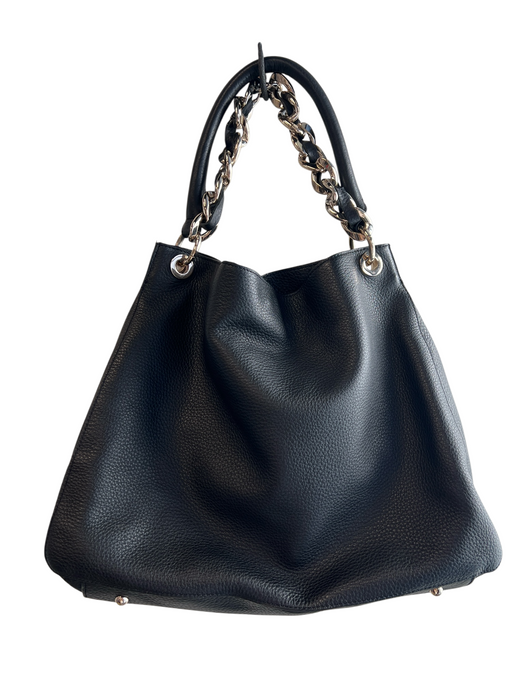 Mark & Graham Black Leather Gold hardware 1 handle Interior Zip Pocket Bag Black / Large