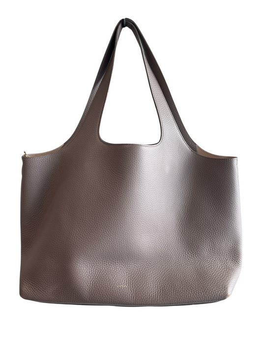 Cuyana Taupe Leather Tote Shoulder Bag Snap Closure Interior Pocket Bag Taupe / Large
