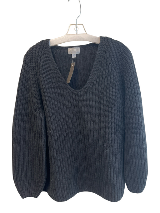 Pure Size 8/10 Black Wool Blend V Neck Long Sleeve Ribbed Sweater Black / 8/10