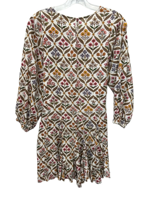 Anna Cate Size S White & Multi Cotton Floral Geometric 3/4 Balloon Sleeve Dress White & Multi / S