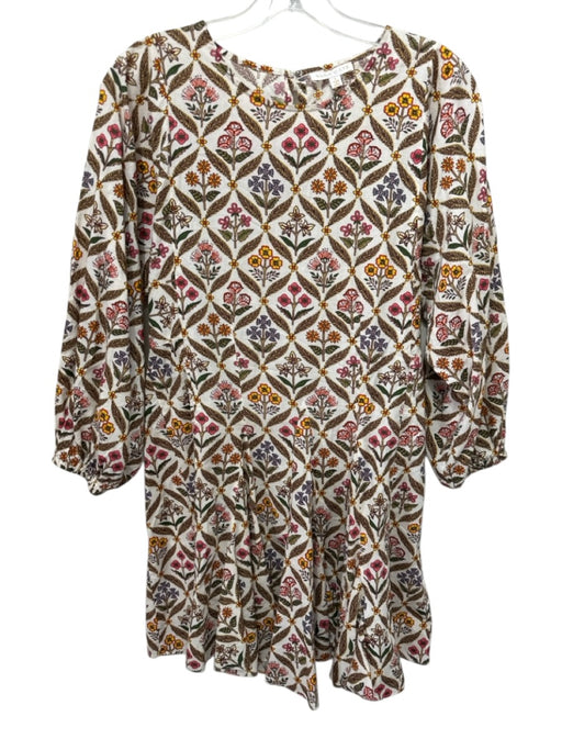Anna Cate Size S White & Multi Cotton Floral Geometric 3/4 Balloon Sleeve Dress White & Multi / S