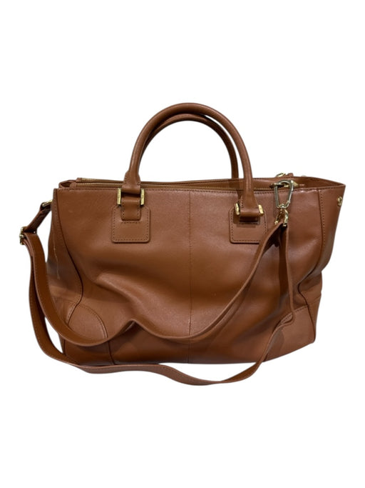 Tory Burch Brown Saffiano Leather Crossbody Strap Zipper Pocket Tote Bag Brown