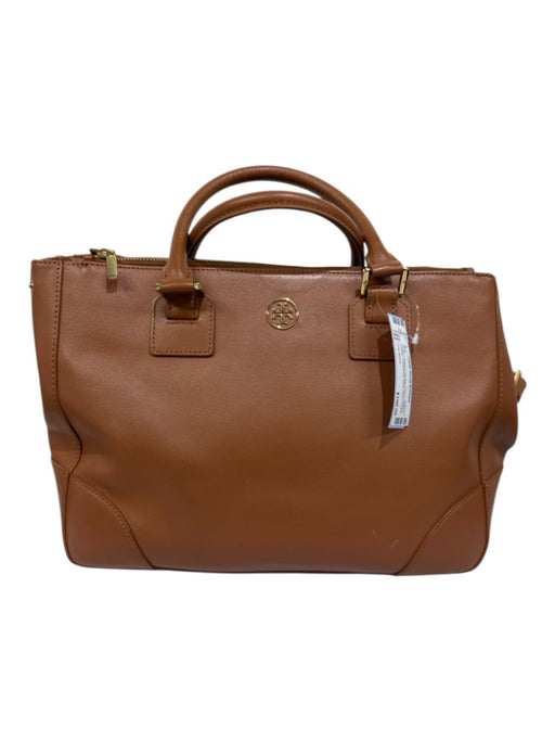 Tory Burch Brown Saffiano Leather Crossbody Strap Zipper Pocket Tote Bag Brown