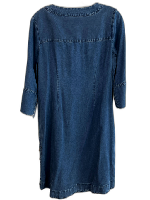 Soft Surroundings Size S Blue Tencel 3/4 Sleeve V Neck Button Detail Dress Blue / S