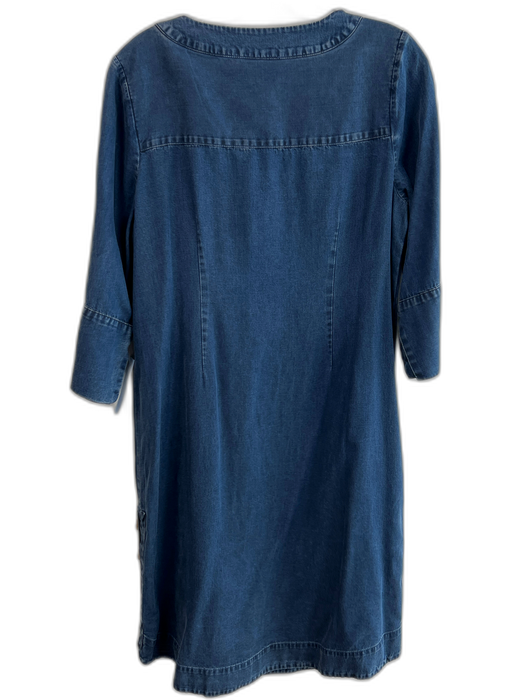 Soft Surroundings Size S Blue Tencel 3/4 Sleeve V Neck Button Detail Dress Blue / S