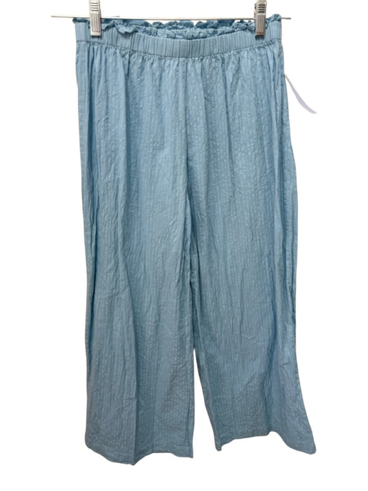 Livro Size S/M Blue Cotton Seersucker Elastic Waist keyhole front Pant Set Blue / S/M