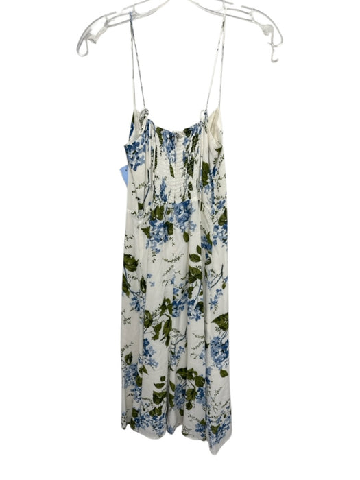 Reformation Size 6 Cream, Blue, Green Viscose Floral Sweetheart Neckline Dress Cream, Blue, Green / 6