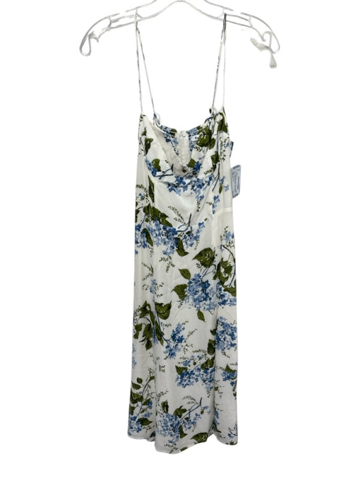 Reformation Size 6 Cream, Blue, Green Viscose Floral Sweetheart Neckline Dress Cream, Blue, Green / 6