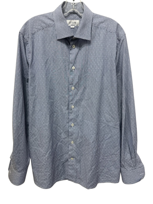 Eton Size 16.5 Blue & White Cotton Plaid Button Down Men's Long Sleeve Shirt Blue & White / 16.5