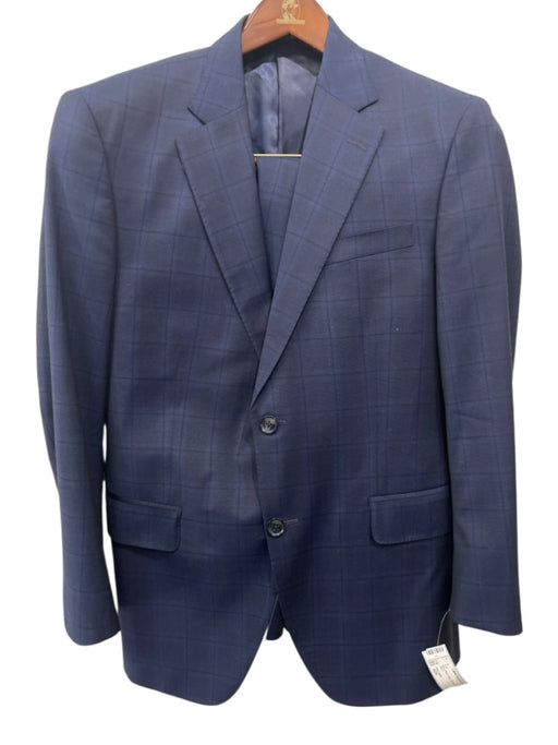 Peter Millar Blue Wool Plaid 2 Button Men's Suit Blue / 42R