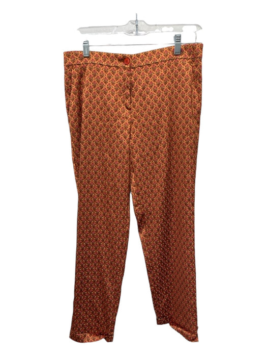 Etro Size 40 Orange Viscose & Polyamide Zip Fly Pockets Floral Print Satin Pants Orange / 40