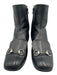Gucci Black Leather Side Zip Block Heel Horsebit Booties Black
