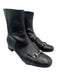 Gucci Black Leather Side Zip Block Heel Horsebit Booties Black