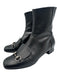 Gucci Black Leather Side Zip Block Heel Horsebit Booties Black
