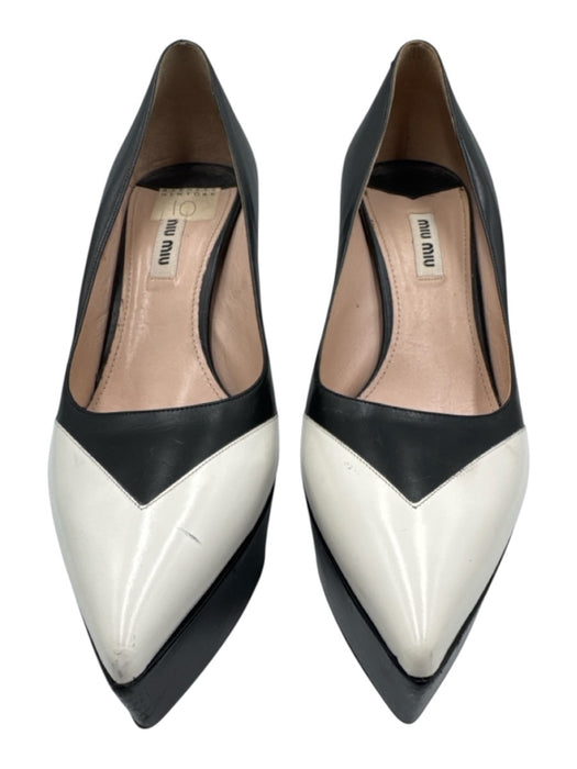Miu Miu Shoe Size 40 Black & White Leather Platform Stiletto Pointed Toe Pumps Black & White / 40