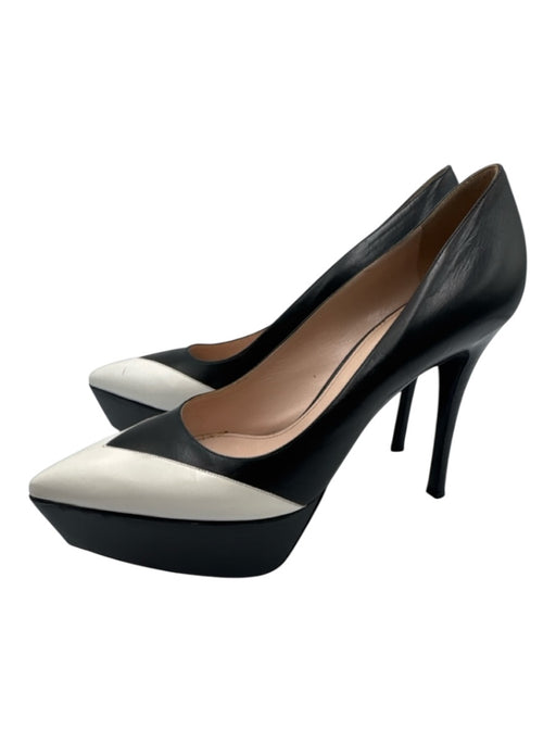 Miu Miu Shoe Size 40 Black & White Leather Platform Stiletto Pointed Toe Pumps Black & White / 40