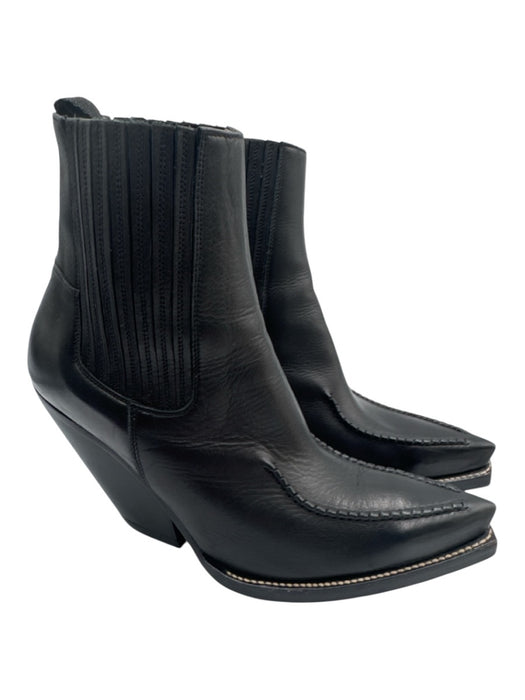Celine Shoe Size 39.5 Black Leather Pointed Toe Western Booties Black / 39.5
