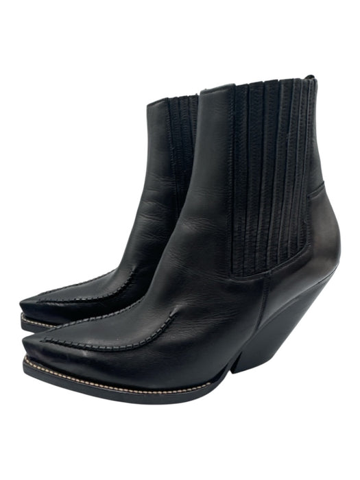 Celine Shoe Size 39.5 Black Leather Pointed Toe Western Booties Black / 39.5