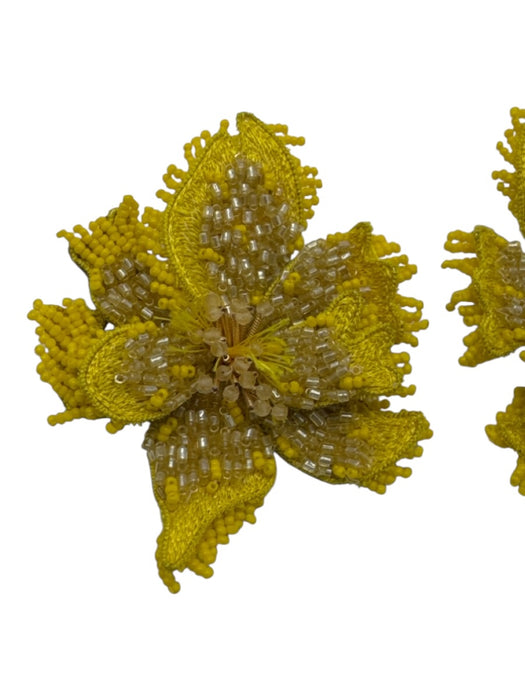 Deepa Gurnani Yellow Print Beaded Flowers Post Back Earrings Yellow Print
