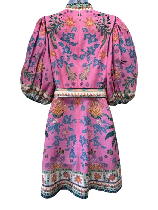 Zimmermann Size S / 1 Pink & Green Print Linen Button Front Back Zip Mini Dress Pink & Green Print / S / 1