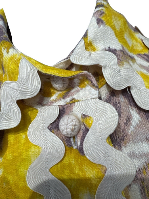 Zimmermann Size S / 1 Yellow, Cream, Lilac Purple Linen Button Front Muff Dress Yellow, Cream, Lilac Purple / S / 1