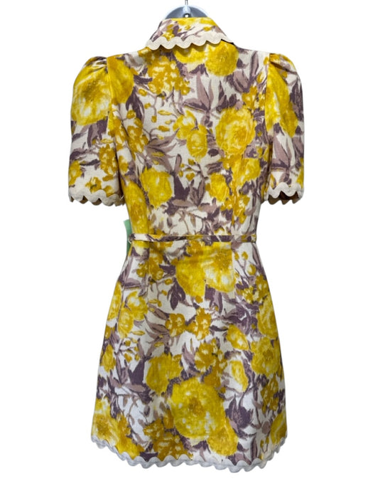 Zimmermann Size S / 1 Yellow, Cream, Lilac Purple Linen Button Front Muff Dress Yellow, Cream, Lilac Purple / S / 1