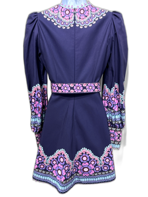 Zimmermann Size 1 / S Purple & Blue Beaded Trim Abstract Floral Mini Dress Purple & Blue / 1 / S