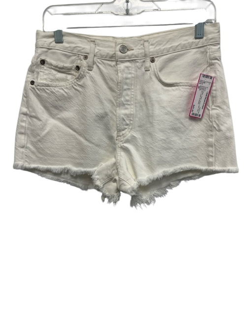 Agolde Size 26 Cream White Cotton Denim Raw Hem Button Fly Cutoff Shorts Cream White / 26