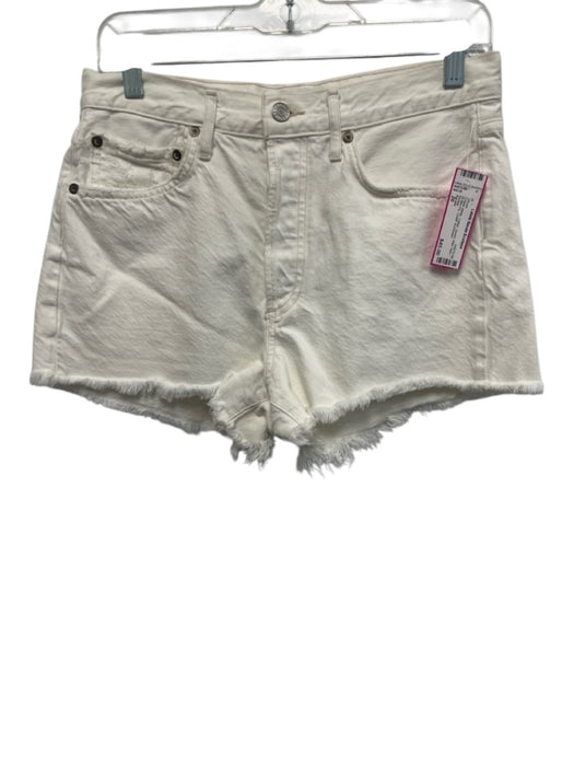 Agolde Size 26 Cream White Cotton Denim Raw Hem Button Fly Cutoff Shorts Cream White / 26