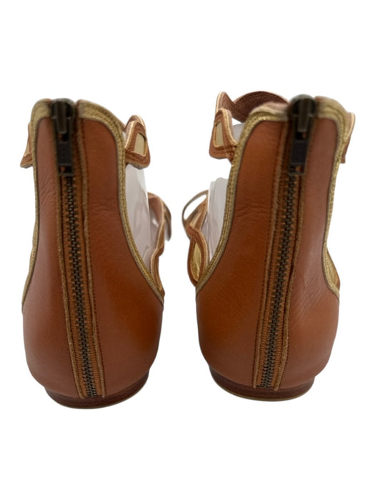 Bali Elf Shoe Size 8.5 Tan & Gold Leather Upper Metallic Detail Back Zip Sandals Tan & Gold / 8.5