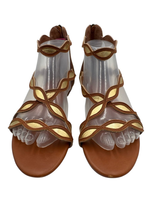 Bali Elf Shoe Size 8.5 Tan & Gold Leather Upper Metallic Detail Back Zip Sandals Tan & Gold / 8.5