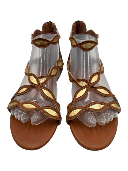 Bali Elf Shoe Size 8.5 Tan & Gold Leather Upper Metallic Detail Back Zip Sandals Tan & Gold / 8.5