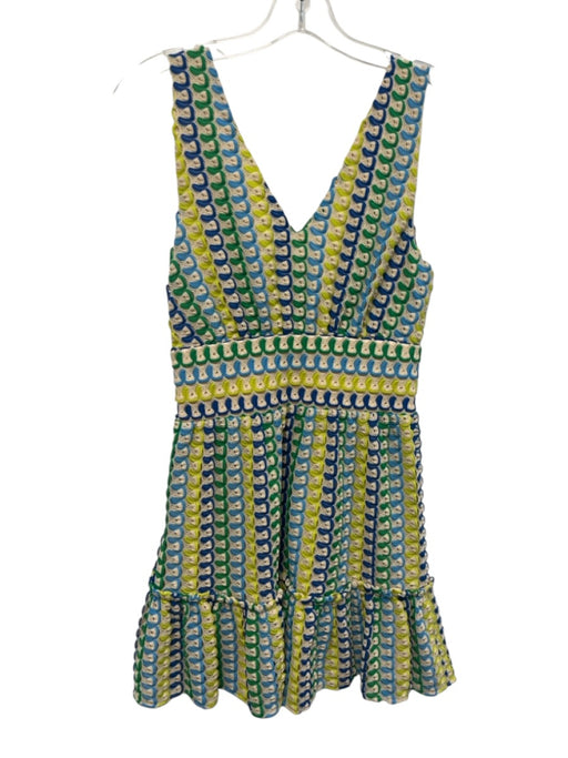 Ramy Brook Size S Blue, Green, Yellow Polyester V Neck & Back Sleeveless Dress Blue, Green, Yellow / S