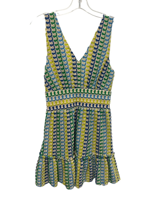 Ramy Brook Size S Blue, Green, Yellow Polyester V Neck & Back Sleeveless Dress Blue, Green, Yellow / S
