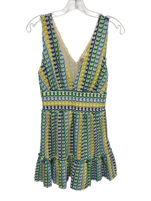 Ramy Brook Size S Blue, Green, Yellow Polyester V Neck & Back Sleeveless Dress Blue, Green, Yellow / S