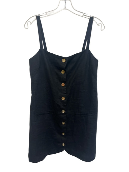 J Crew Size XS Black Linen Square Neck Sleeveless Gold Button Down Dress Black / XS
