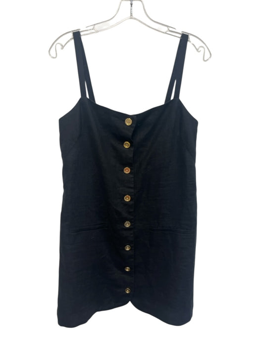 J Crew Size XS Black Linen Square Neck Sleeveless Gold Button Down Dress Black / XS