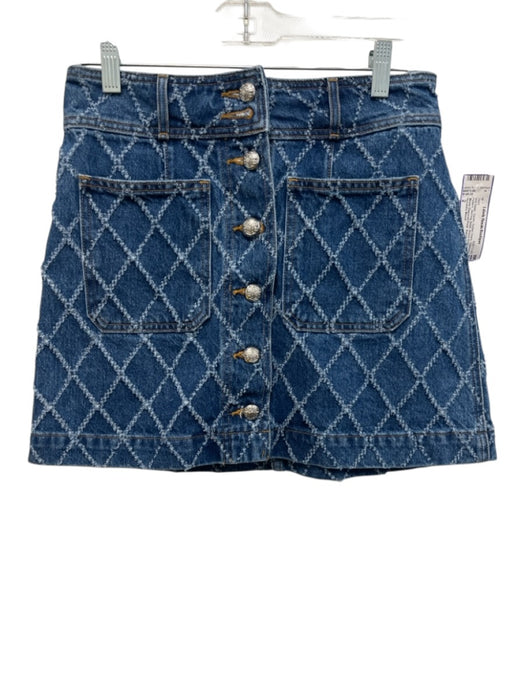Veronica Beard Size 2 Mid Wash Denim Button Down Diamond Pattern Skirt Mid Wash / 2