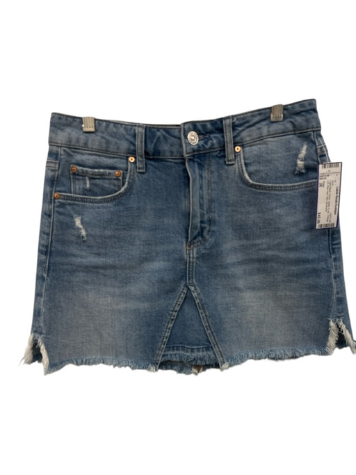 Paige Size 26 Light Wash Denim Button & Zip Triangle cut Raw Hem Mini Skirt Light Wash / 26
