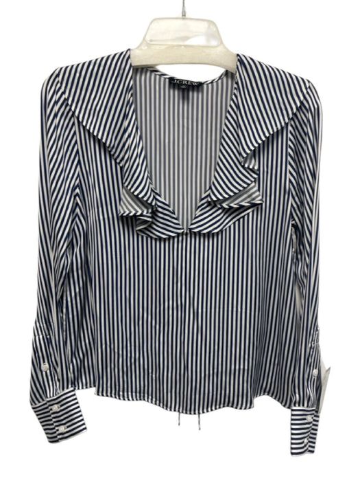 J Crew Size XS Navy Blue & White Viscose Collar Stripe Long Sleeve Top Navy Blue & White / XS