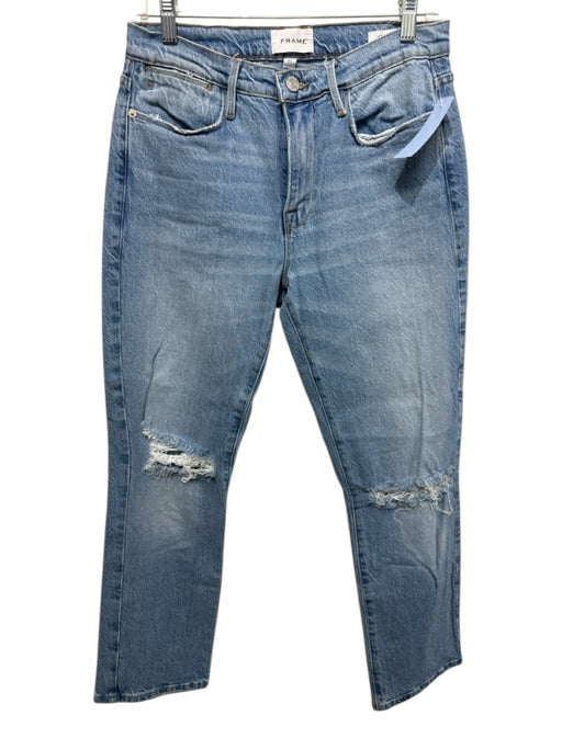 Frame Size 27 Light Wash Cotton Denim High Rise Distressed Whiskering Jeans Light Wash / 27