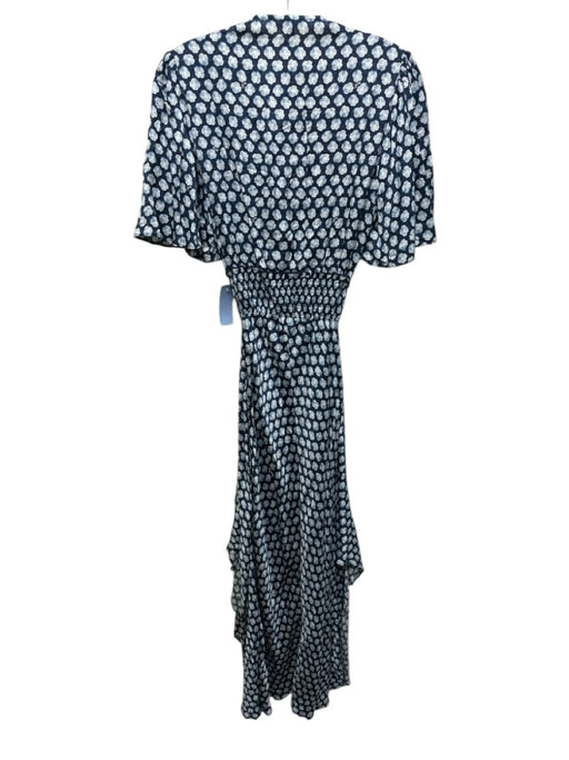 Maje Size 34 Blue & White Viscose Short Sleeve Floral Ruched Smocked Dress Blue & White / 34