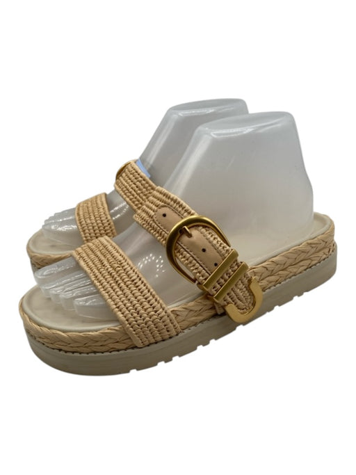 Simkhai Shoe Size 37 Beige Raffia & Leather Woven Gold Tone Buckle Sandals Beige / 37