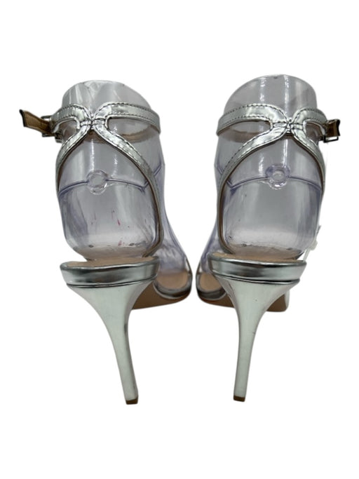 Schutz Shoe Size 6B Silver Leather Metallic Ankle Strap Stiletto Strappy Sandals Silver / 6B