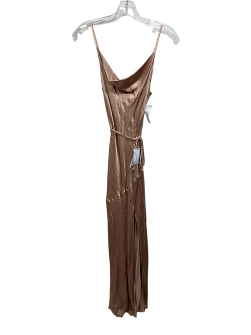Shona Joy Size 4 Peach Pink Lenzing Blend Satin Spaghetti Strap Front Slit Dress Peach Pink / 4